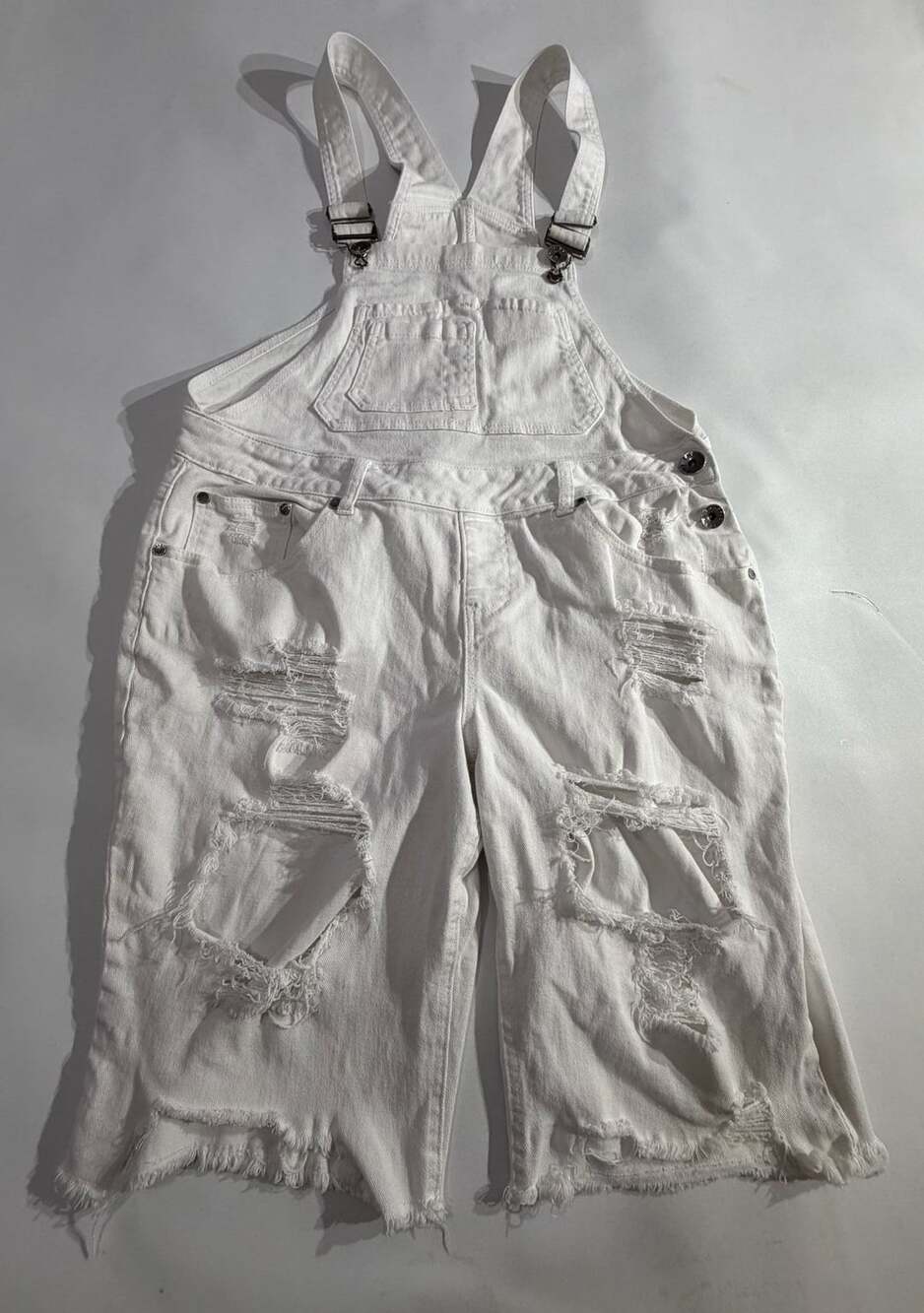 Traffic Jeans Wear Distressed White Denim Shortalls 16W